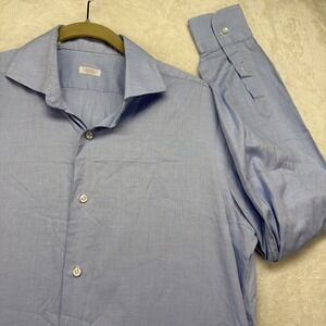 Barba Napoli Italian Luxury Dress Shirt Blue 16.5 42 Spread Collar Cotton